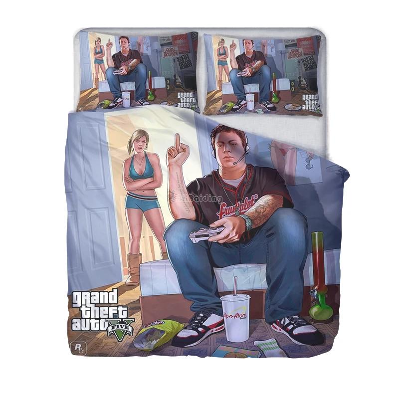 Новый Grand Theft Auto V Видеоигра GTA 5 3D Печатные комплекты постельного белья Пододеяльник Наволочка Au Eu Us Twin Full Queen King Size