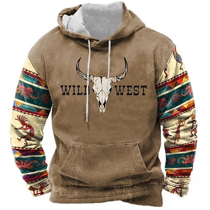 Мужская толстовка с капюшоном Western Cowboy Hooded Sweatshirt North America Demon Wendigo Printed Oversize Harajuku Clothes Vintage Streetwear