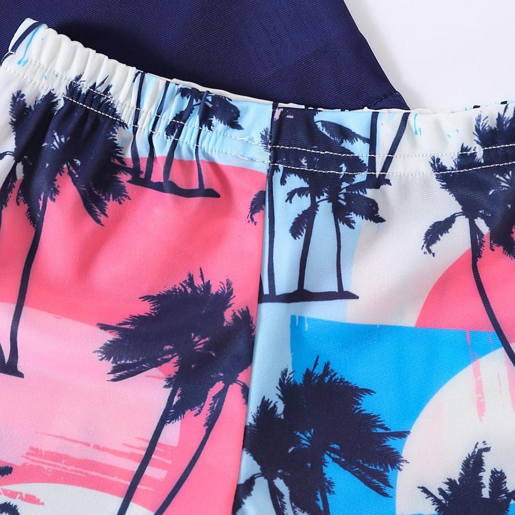 Гавайский быстросохнущий пляжный комплект для мальчиков: Топ с короткими рукавами и плавки с принтом кокоса