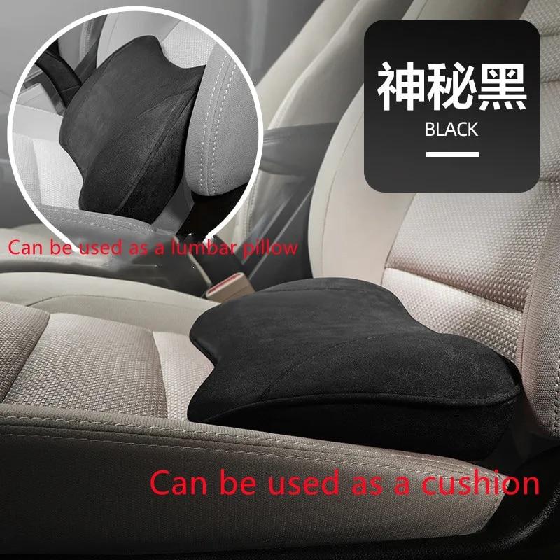 2-in-1 Car Seat Booster Universal Driver Memory Foam Lumbar Pillow Suede Seat Heightened Inclined Cushion Car