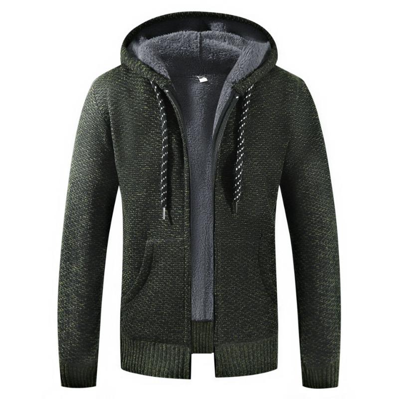Men Sweater Jacket Fashion Winter Coat Fleece Hoodies High Quality Luxury Checkered Hooded Knit Cardigan Male Outer Wear