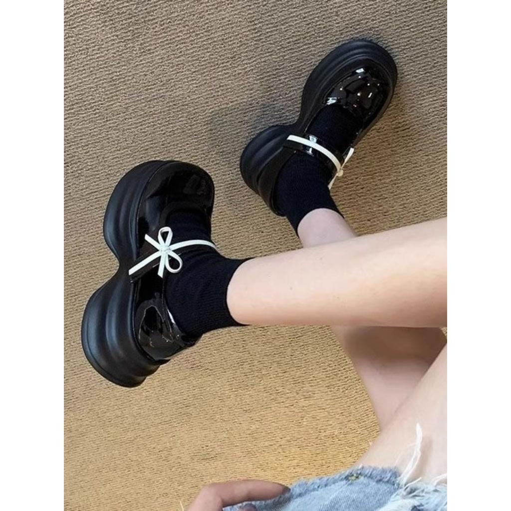 Туфли Мэри Джейн в студенческом стиле, женские мокасины с пряжкой-бантом и юбкой, носки, маленькие кожаные туфли