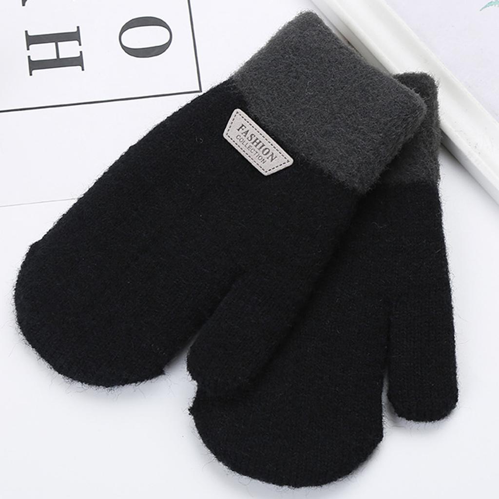 Детские двойные зимние теплые многослойные вязаные перчатки с толстыми пальцами и полной строчкой, варежки