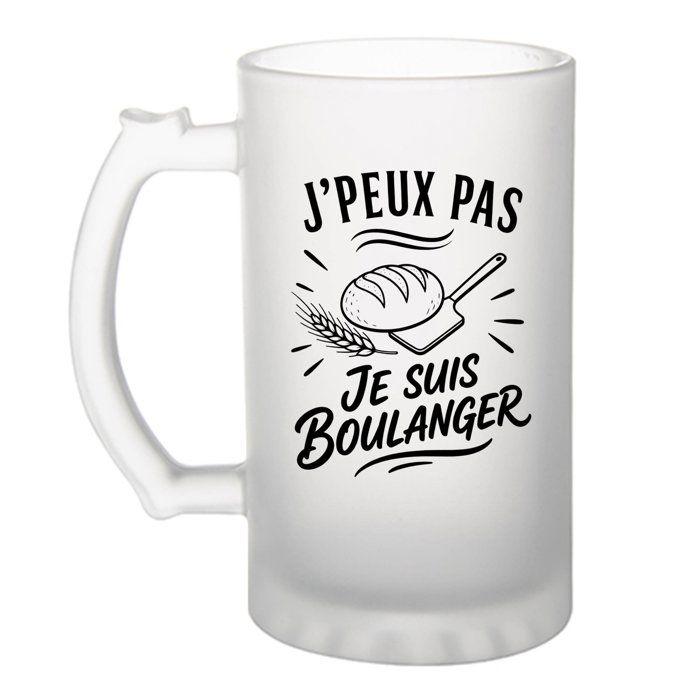 Chope / Verre à bière - PLANETEE - J'peux pas je suis Boulanger - Givré - Verre trempé 470 ml - Motif sublimé