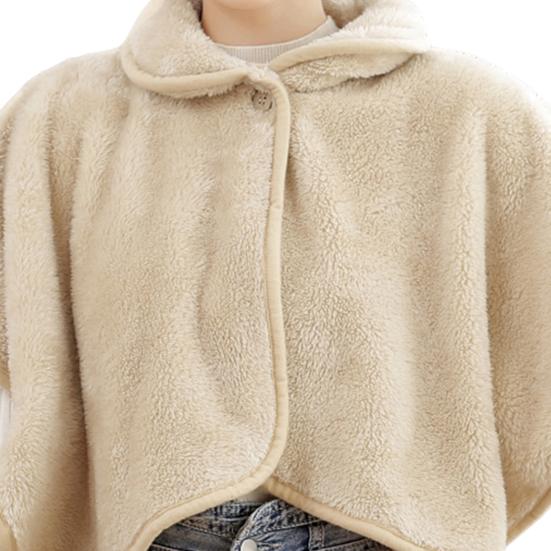 Yousheng Winter Short Shawl Buttoned Lapel Collar Imitation Lamb Wool Solid Color Windproof Warmth Oversized Shawl