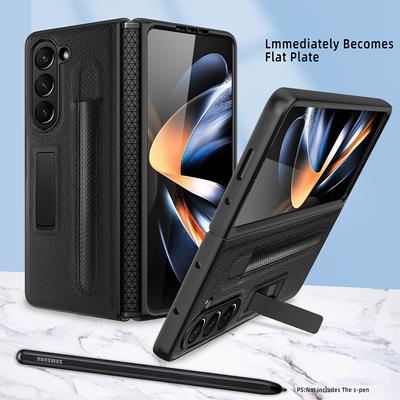 С гнездом для S Pen для Samsung Galaxy Z Fold 5 чехол шарнир кожаный 360 полный экран защитный чехол Fold 4 3 чехлы магнитная подставка
