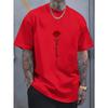 Men's Summer Fashionable Casual Sports Loose Red Rose Pattern Printed Round Neck Short Sleeved T-shirt Top