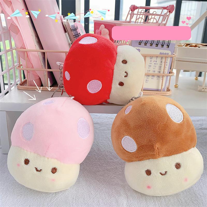 Cartoon Mushroom Doll Keychain Cute Stuffed Plush Toys Car Key Ring Bag Pendant
