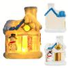 Christmas Mini Snow House Figurine LED Lighted Miniature Cottage Decoration Tiny Resin Winter Village Ornament for Xmas Scene Desktop Decoration