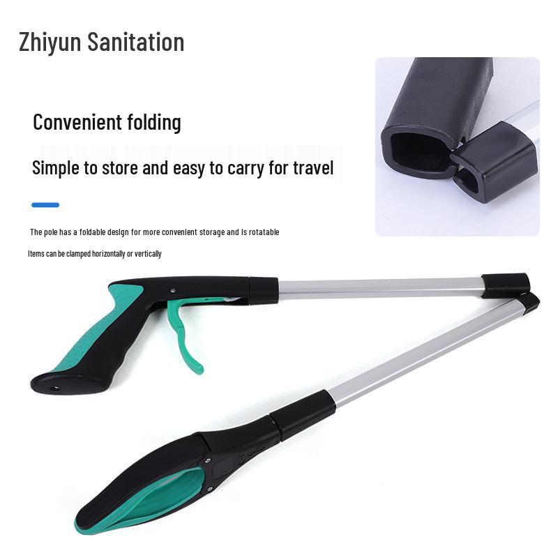 Foldable Aluminum Trash Picker: High-Altitude Reach, Hygiene Clamp, Sanitation Clip, Item Retriever.