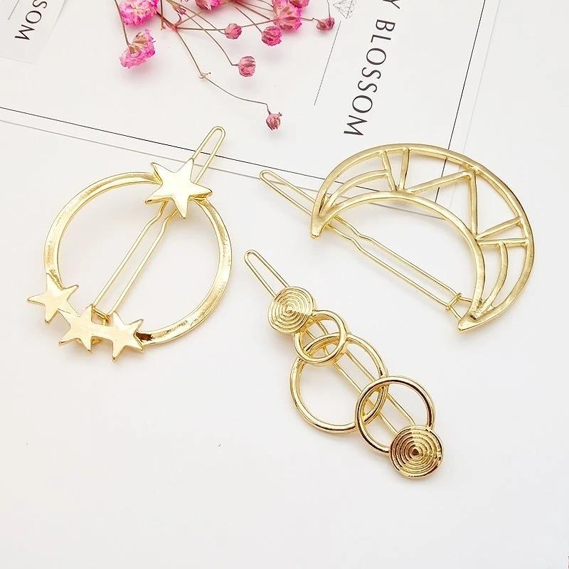 Simple Creative Metal Hair Clip Women Fashion Elegant Geometric Hairpins Round Star Hairgrip Barrette Headwear Hair Accessories
