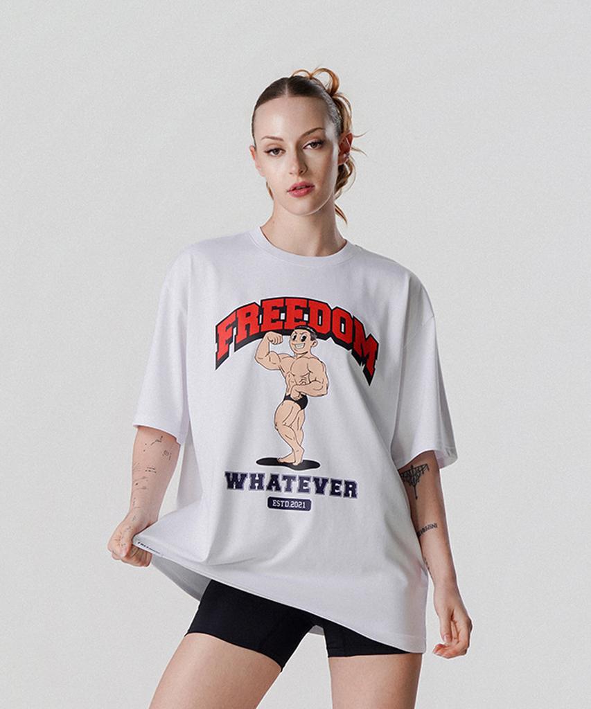 FREEDOM Side Chest Man Print T-Shirt (White)