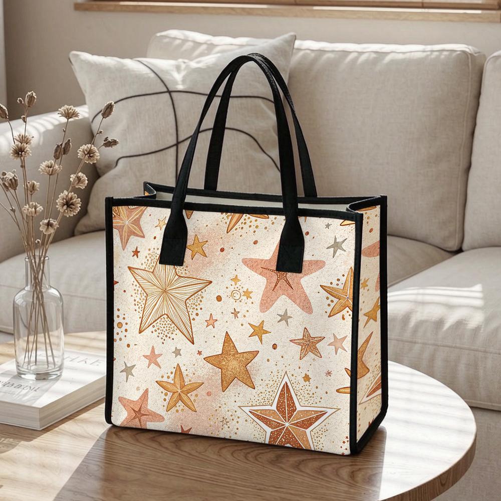 Boho Star Pattern Women Casual Tote Bag Stylish Daily Use Shopping Shoulder Handbag