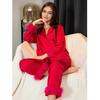 Women's Modal Cotton New Ice Silk Pajamas Loose Leopard Jacquard Long-sleeved Homewear with Feathers Simulation Silk Pajamas Set