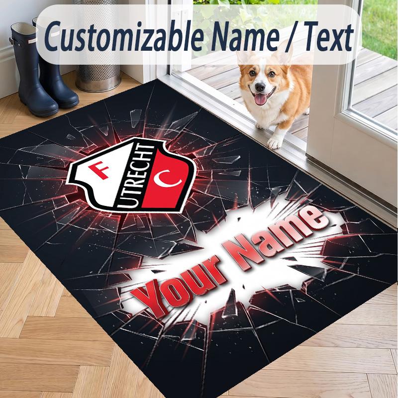 Custom Text Printed Rug FC Utrecht Non Slip Floor Carpet For Home Room Decor