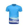 Li Ning Badminton Series Comfortable Round Neck Quick Dry Cool Versatile Short Sleeve T-Shirt Unisex T-Shirts Danube-Blue AAYV049-4