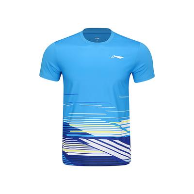 Серия Li Ning Бадминтон Удобная футболка с круглым вырезом, быстросохнущая, охлаждающая, универсальная, с коротким рукавом, унисекс, дунайско-синяя AAYV049-4