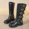 Длинные сапоги женская мода, но до колена ковбойские сапоги в стиле вестерн толстые каблуки ретро рыцарские сапоги полированные панк мотоциклетные сапоги