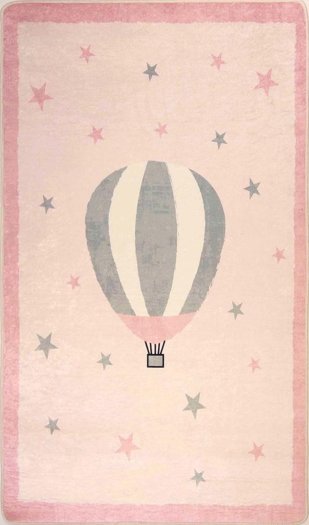 Tapis chambre enfant 80x150 cm Polyester Mongolfiere Rose