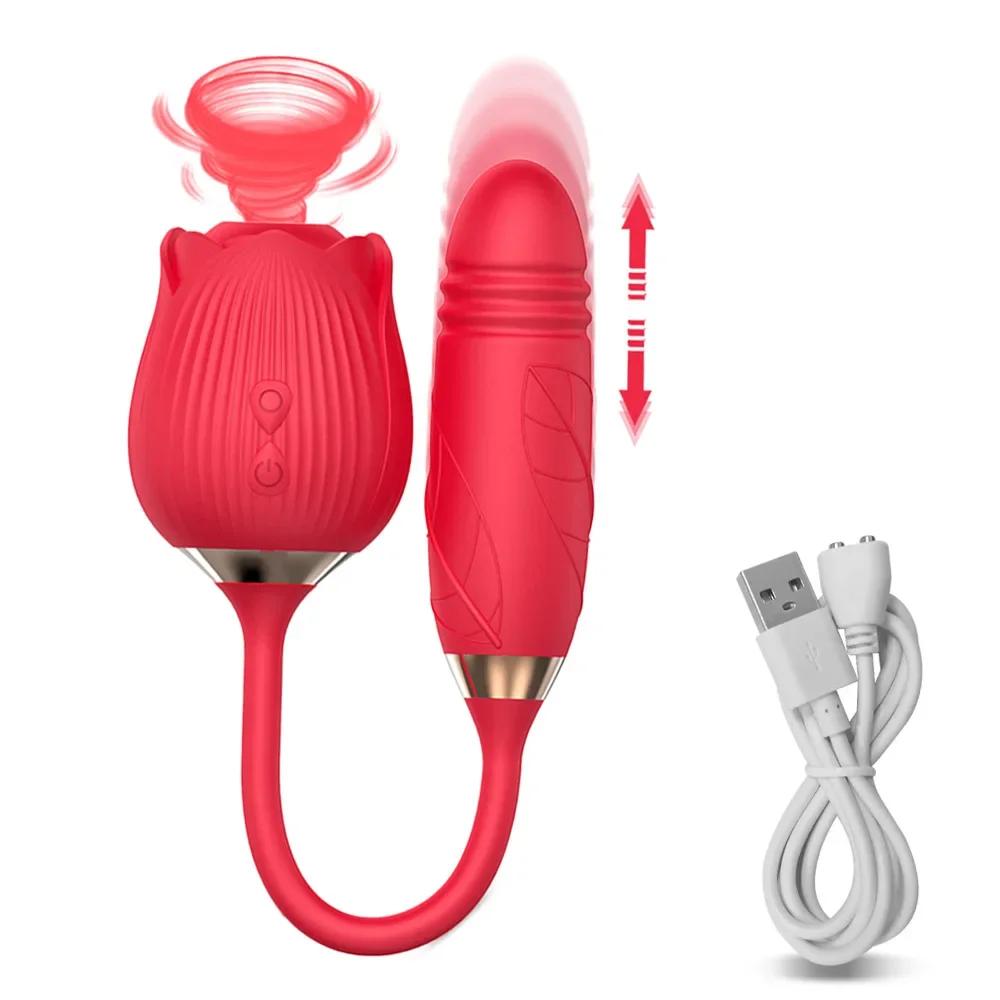 Thrusting Rose-Toy Dildo Vibrator for Women Clitoris Sucker Stimulator Tongue Licking Adults Goods Sucking Sex Toys Female