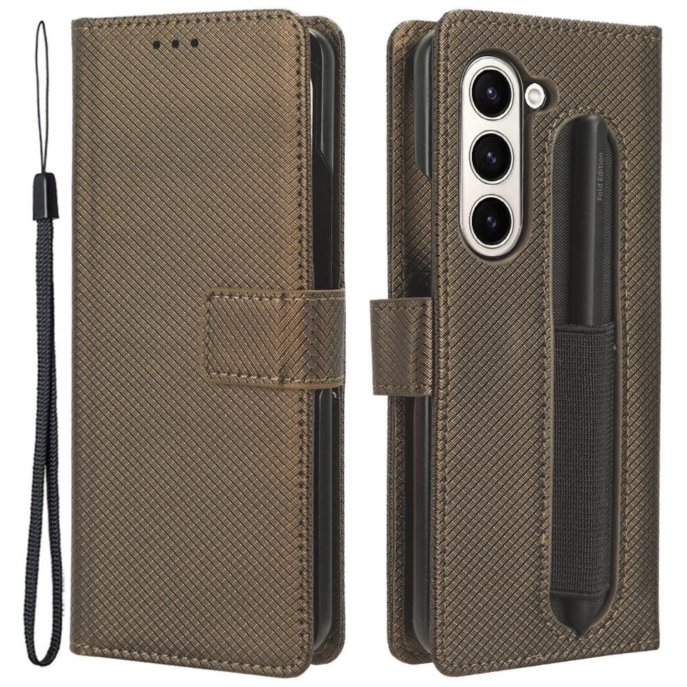 For Samsung Galaxy Z Fold6 5G Case with Pencil Holder, PU Leather Diamond Texture Wallet Phone Cover