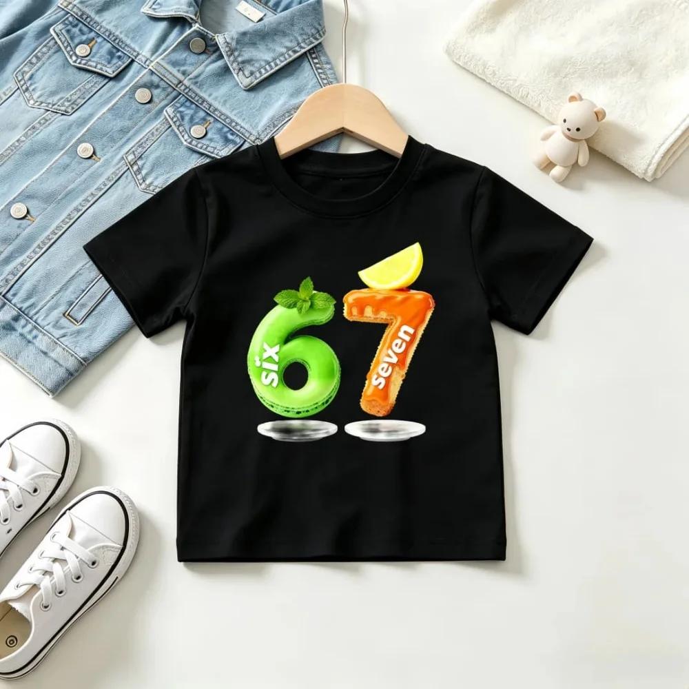 Kids Red Short Sleeve T Shirt Simulation Knitted Rope Texture Number 67 Print Crew Neck Boys Girls Casual Summer Tee