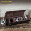 Vintage Crazy Horse Cowhide Hexagonal Leather Watch Storage Box - Drop-Proof, Portable, Genuine Leather, 4-Piece Wristwatch Organizer
