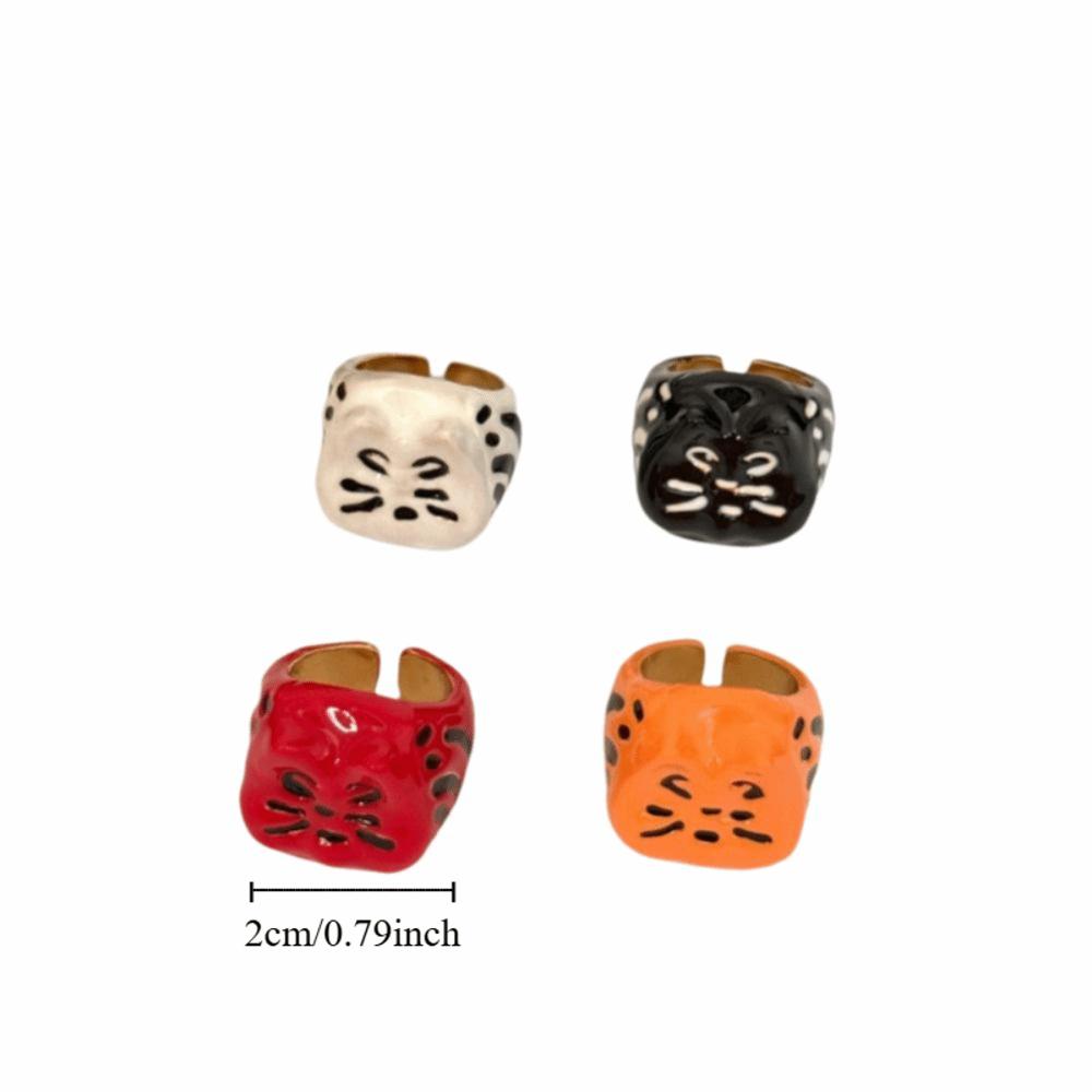Korean Style Painting Ring Jewelry Accessories Chunky Enamel Ring Retro Drip Oil Cat Ring  Women