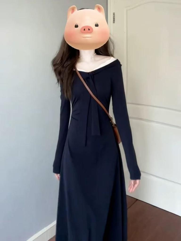French long-sleeved dress, children's early autumn new temperament, advanced sense, waist and thin long dress, autumn and winter wear