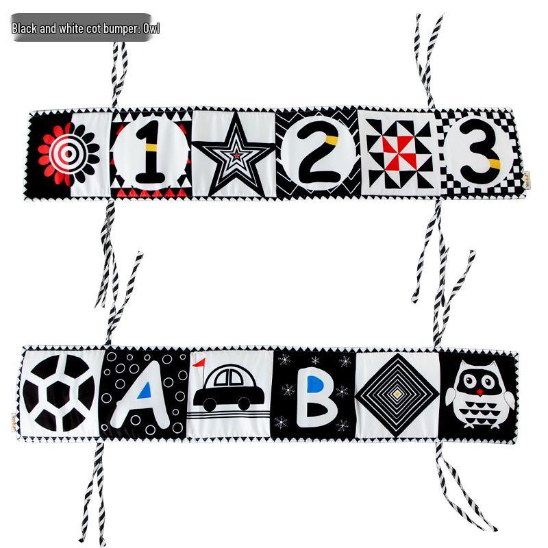 Черно-белая книжка-бампер для детской кроватки: Дизайн с мультяшным животным, Игрушка для прорезывания зубов, Защита от пинания, Подвесной аксессуар для младенца