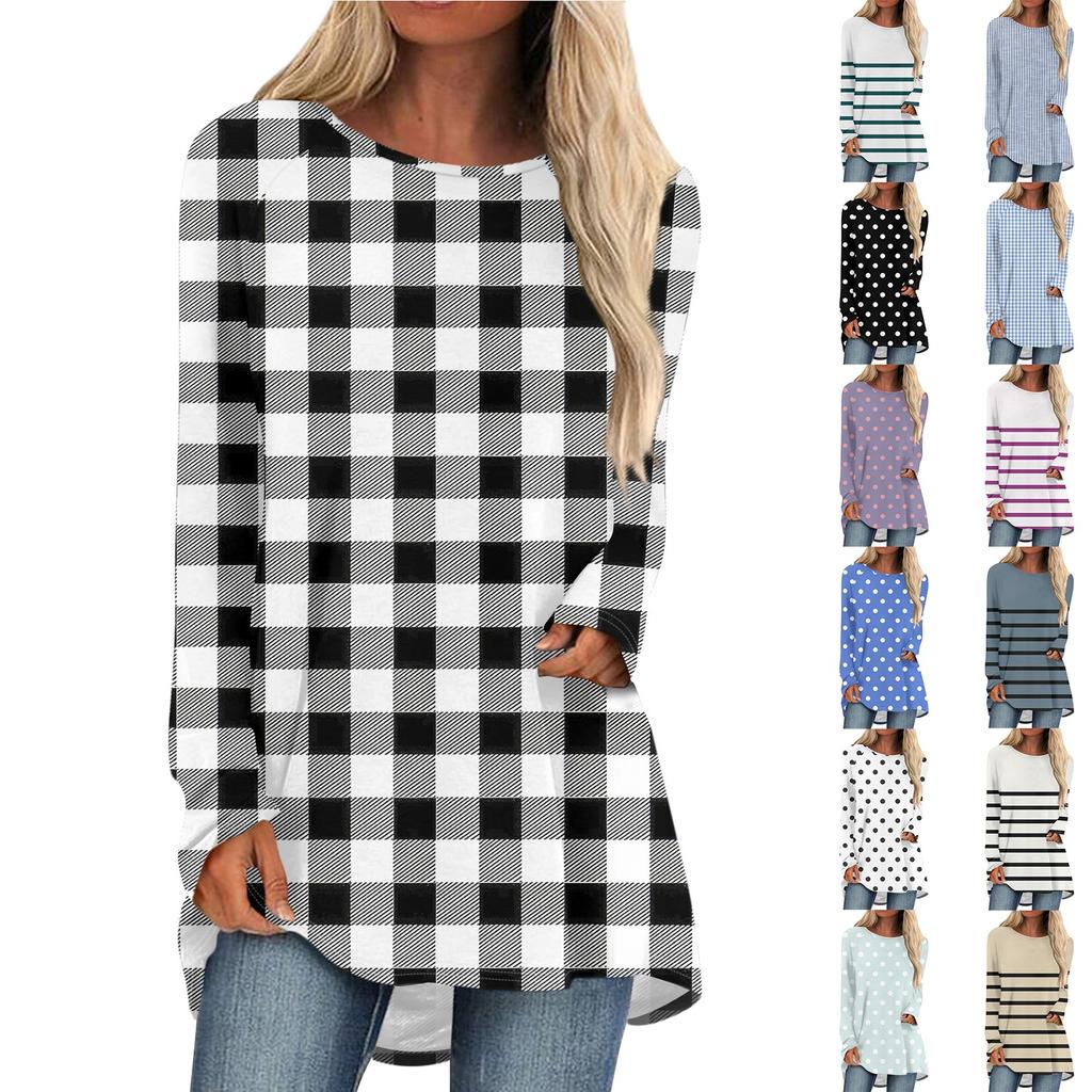 Women's Autumn And Winter Long Sleeved O-neck  Casual Long Loose T-shirt Top