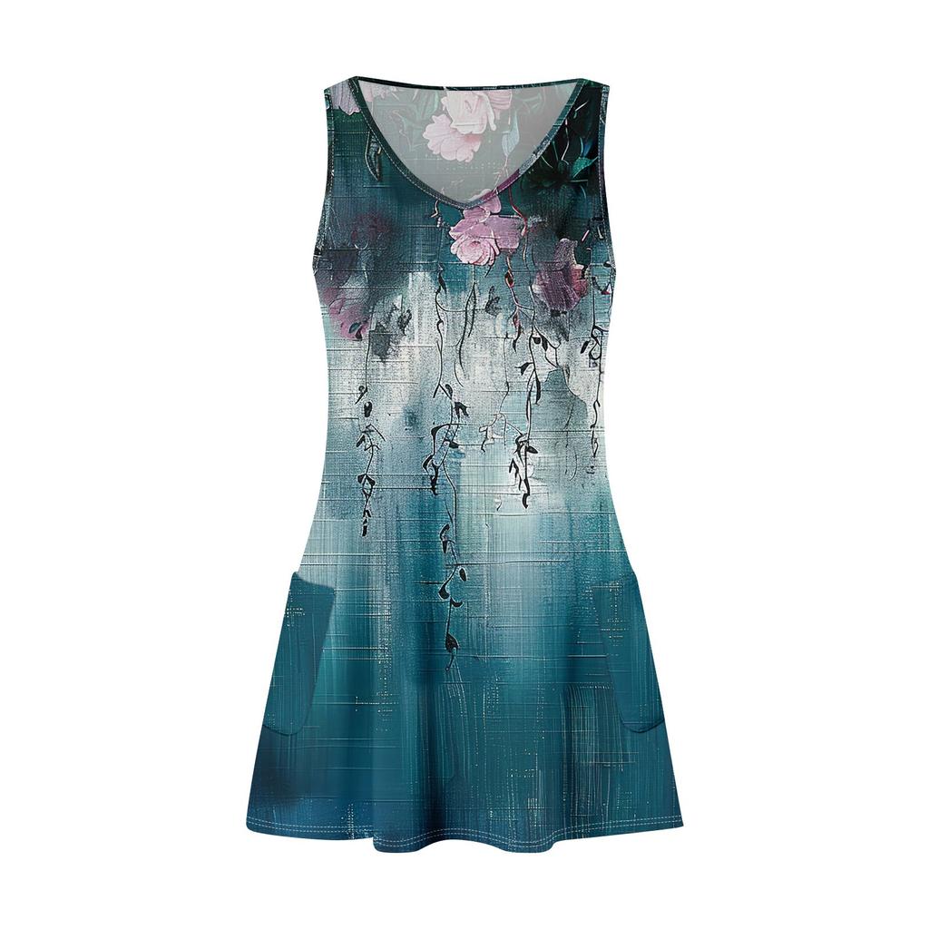 Женское повседневное летнее богемное пляжное платье с принтом и карманами, V-образным вырезом, платье-майка