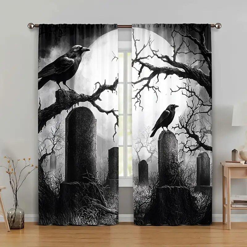 Хэллоуин Готическая сцена кладбища узорные печатные шторы, украшения для окон, украшения для дома, украшения для комнаты
