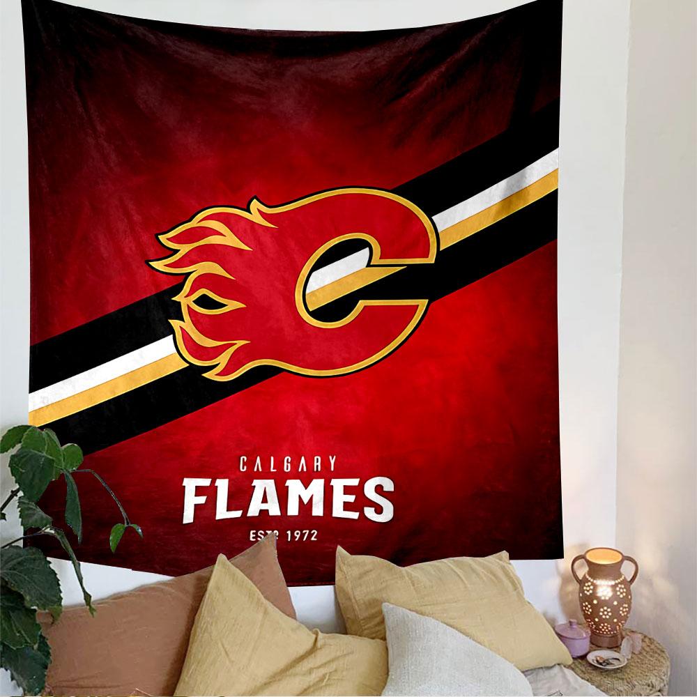 Calgary Flames Logo Tapestry Wall Hanging, NHL Hockey Team Art, Sports Wall Decor for Bedroom Living Room Man Cave