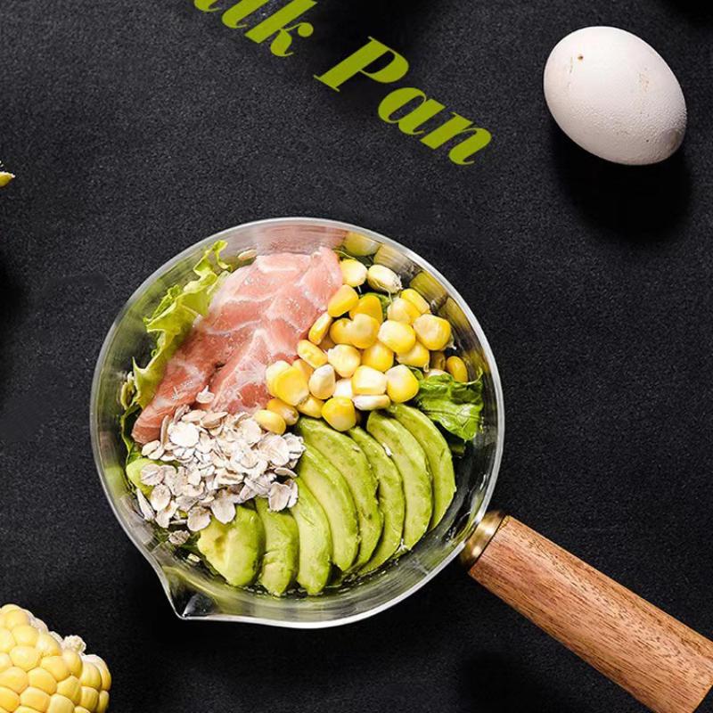 Стеклянная кастрюля для приготовления молока, кастрюля для лапши быстрого приготовления, кастрюли для супа, каши, деревянная ручка, нагрев открытым пламенем, кухонная посуда, глиняный горшок