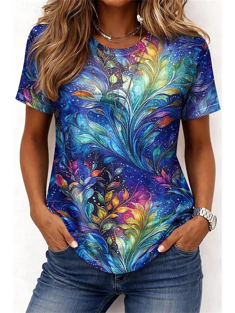 Women's Summer Casual Round-Neck Short-Sleeve T-Shirt Simple Dragonfly Print Elegant T-Shirt Stylish Women's Top