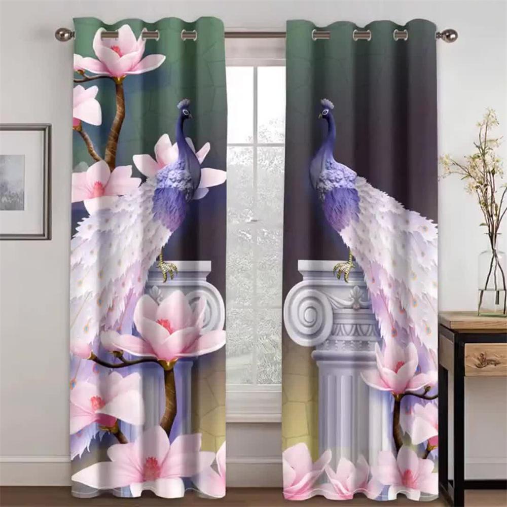 Винтажный золотой павлин, животное, цветок, шторы, жалюзи, жалюзи для гостиной, детской спальни, ванной комнаты, кухни, двери, домашний декор, 2 шт.