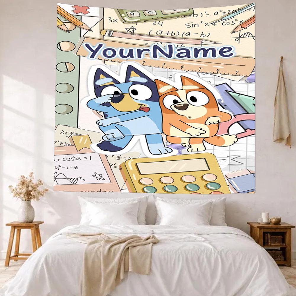 Bluey Custom Your Name Wall Decor Tapestry Art For Pet Memorial Birthdaywedding Party Backdrop Family Gift