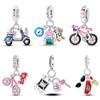 Copper Red Car Motorcycle Locomotive Bicycle Pink Car Keys Charms Pendents Fit Original Pandach Bracelet Charms Diy Jewelry