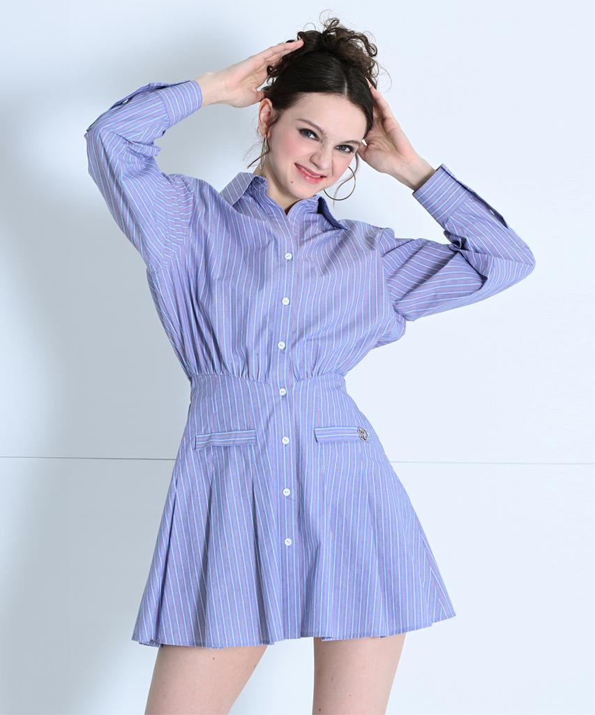 Make A Toast Open Collar Shirt Dress Stripe Mbdsop002St