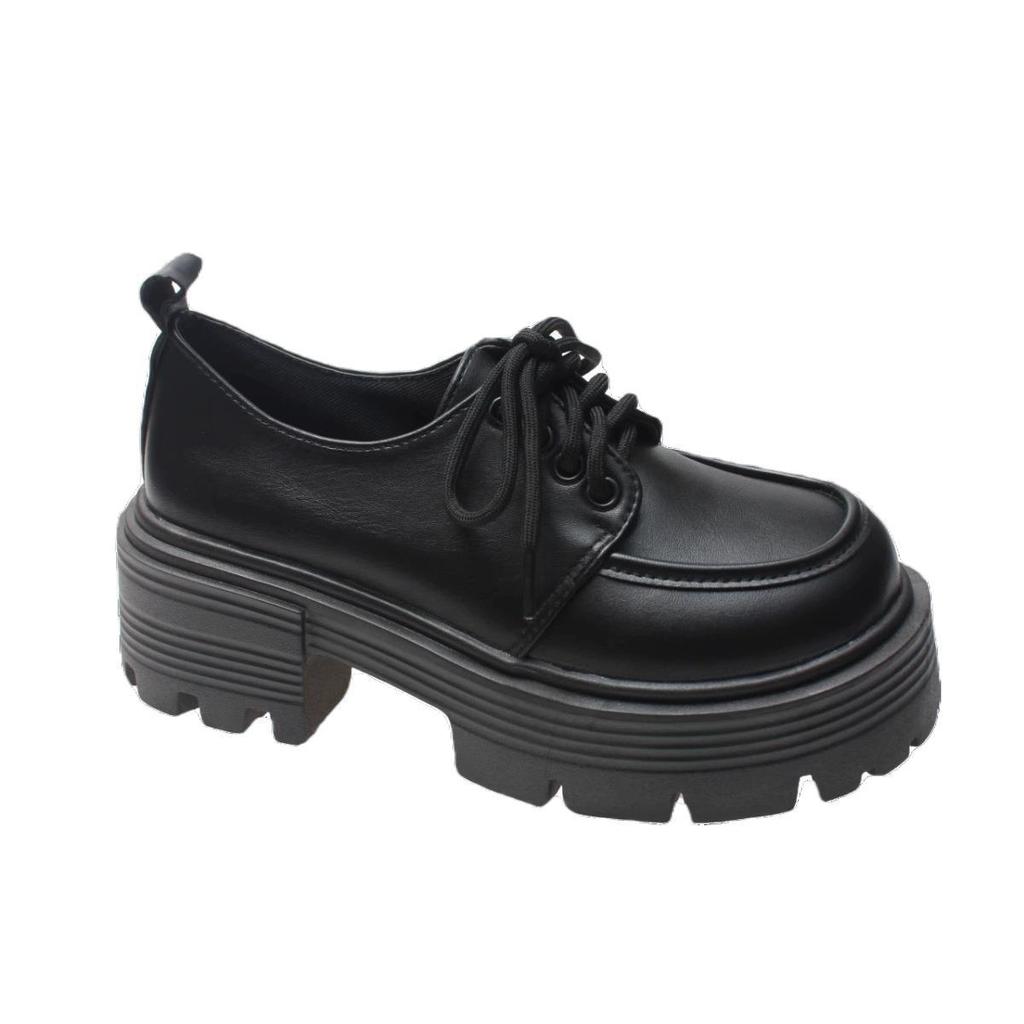 Ботинки из кожи на шнуровке женские туфли в британском стиле универсальные ретро-увеличенные черные японские новые на толстой подошве маленькие модные модели