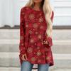 Women's Fashionable Loose Mid-length Round Neck Pullover Christmas Printed Raglan Sleeves Long-sleeved Casual Top