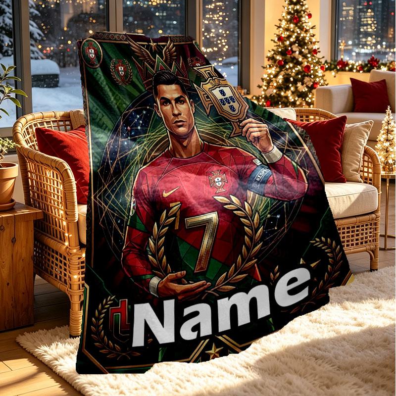Custom Name Personalized Cristiano Ronaldo Print Blanket, Home Decor, Bedroom, Sofa, Camping, Couch, Gifts for Birthday Christmas
