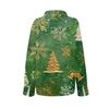 Women's Christmas Printed Button Up Long Sleeved Casual Regular Shirt With Collar Top