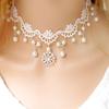 Women's Dangle Girl Flower Lace Collar Gift Gothic Jewelry White Beads Necklace Choker