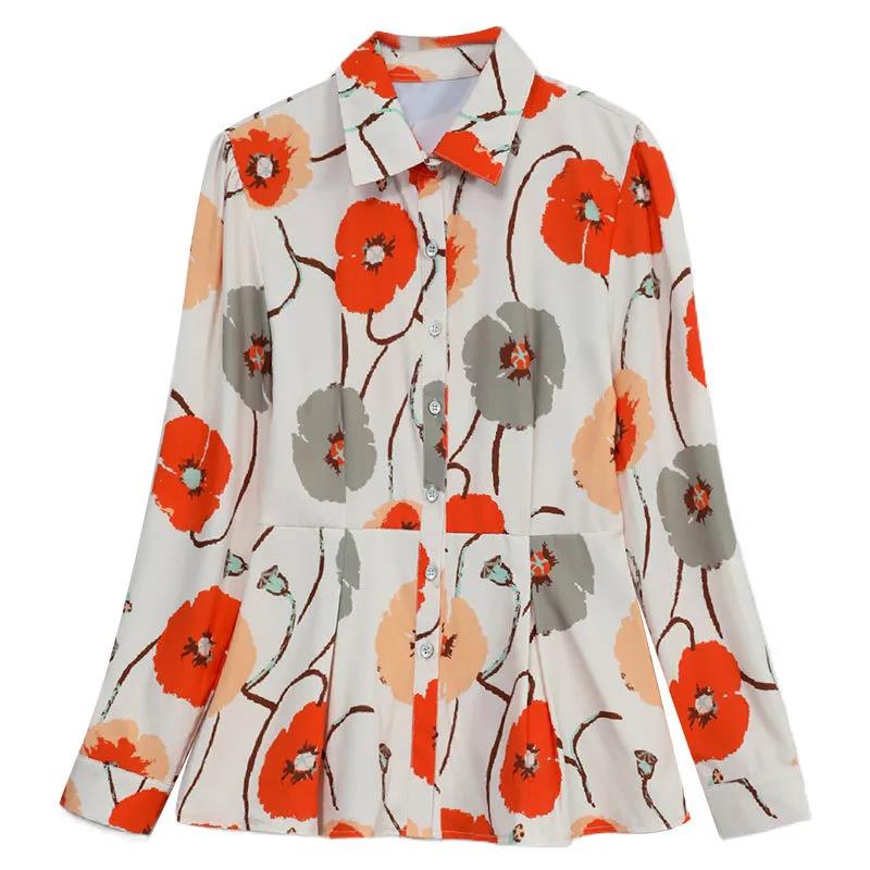 Летняя рубашка на пуговицах, шифоновая рубашка с плиссированным краем, повседневная футболка с принтом, тонкая рубашка для женщин среднего и пожилого возраста