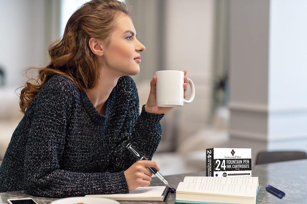 Набор из 24 стержней для перьевых ручек Wordsworth Black, набор из 24 синих чернильных картриджей, международный стандартный размер, длина, прибл. - - - 1,5