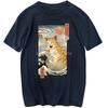 Japanese Fashion Street Huge Cat T Shirts Short Sleeve Men Clothing Funny Retro Tops Fashion Pattern T-Shirt Summer Streetwear