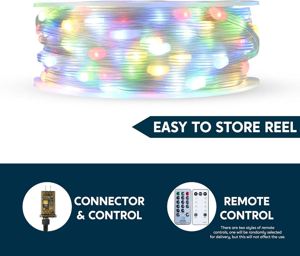 JOYFY 600 светодиодных рождественских огней 197 футов многоцветные огни для рождественской елки с 8 режимами таймер ПВХ прозрачный провод гирлянда с катушкой