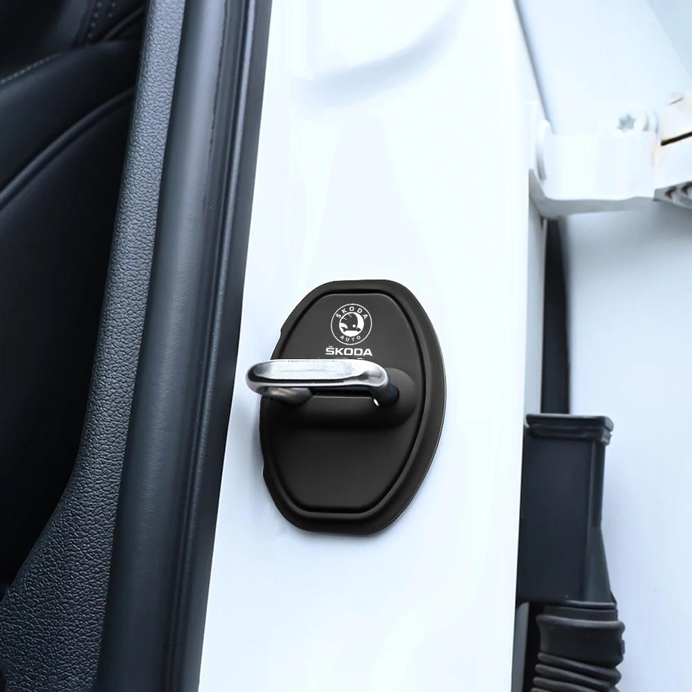 Car Sticker 4Pcs Car Door Lock Buckle Silicone Protective Cover For Skoda Octavia Yeti VRS Roomster Citigo Combi Visions Enyaq R ulnm83